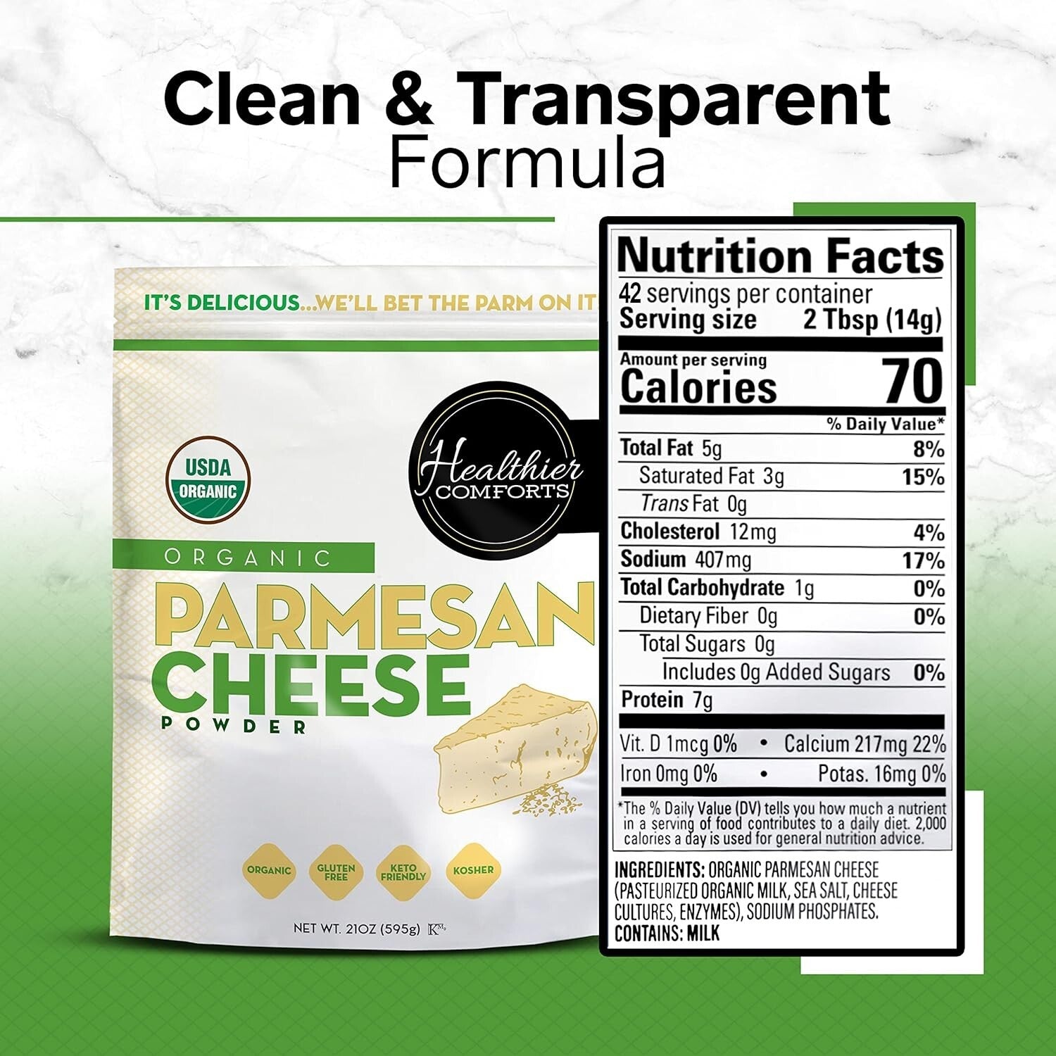 Versatile Organic Parmesan Cheese Powder - Keto-Friendly, Resealable 21oz Bag