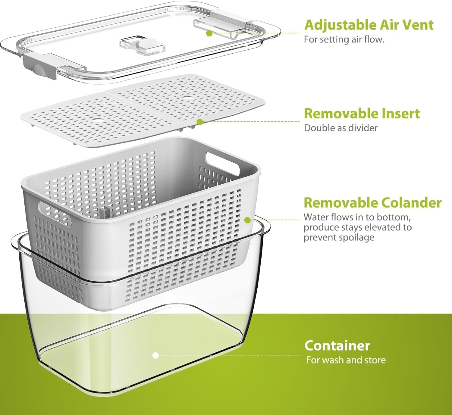 Enhanced Freshness: 4 Rectangular Produce Saver Containers with Adjustable Vents