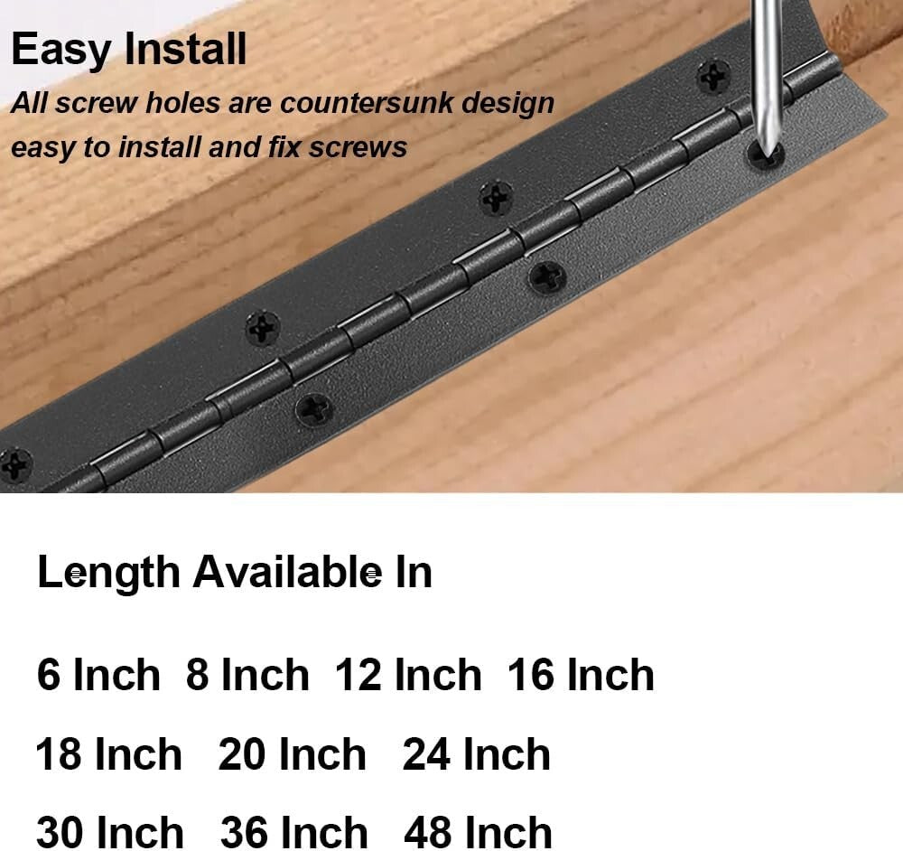 Versatile 30 Inch Stainless Steel Continuous Hinges - Black, 2 Pack Available