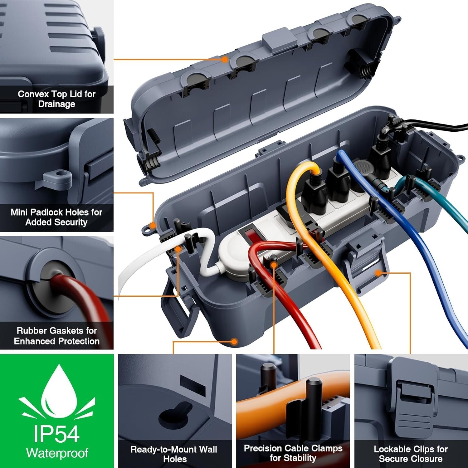 Sturdy Outdoor Electrical Box with 6 Ports - Ideal for Holiday Lighting & More