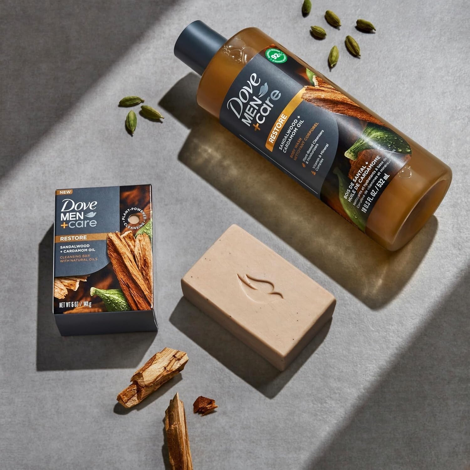 Sandalwood & Cardamom Men's Body Wash - 18 oz x 4 - Hydrates Skin Naturally