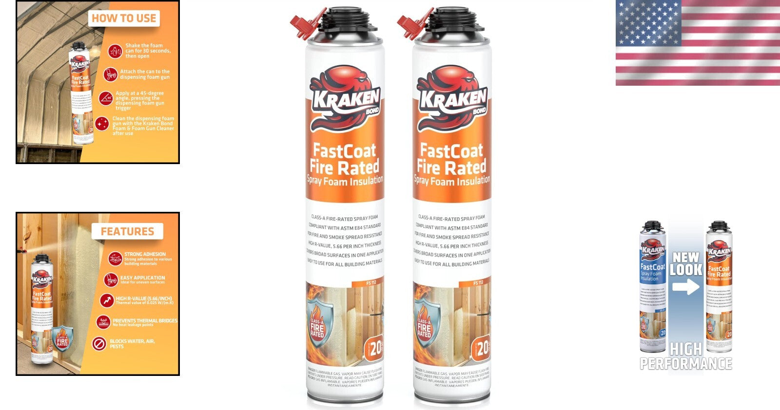 Class-A Fire Rated Spray Foam Insulation - High-Efficiency, 2x27.1 oz Cans