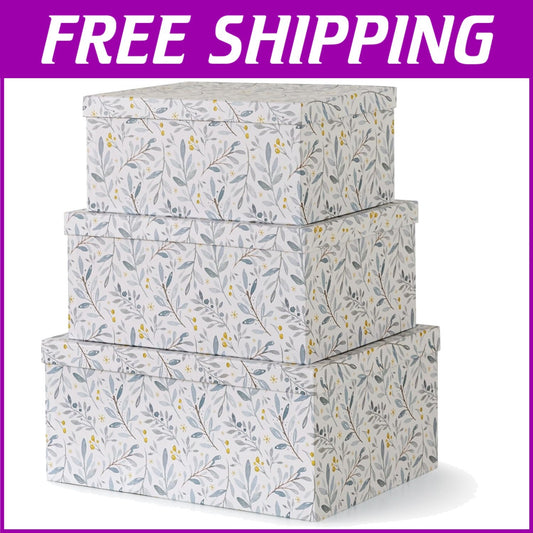 Elegant Winter Blossom Decorative Storage Box Set - 3 Nesting Keepsake Boxes