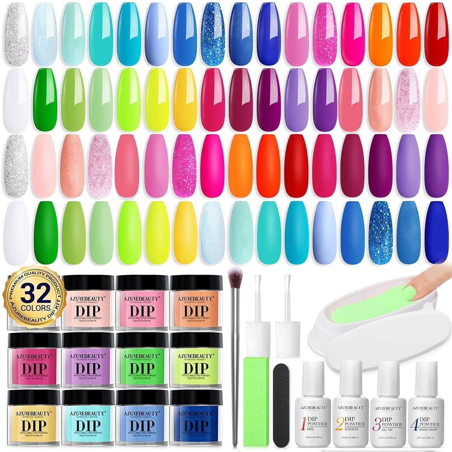 Bright Pastel Neon 42-Pc Dip Powder Nail Set with Glossy Finish & Recycling Tray