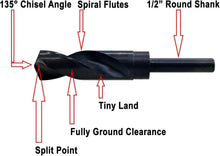 Load image into Gallery viewer, 1-1/32" High Speed Steel Drill Bit with 1/2" Reduced Shank for Metal &amp; Wood