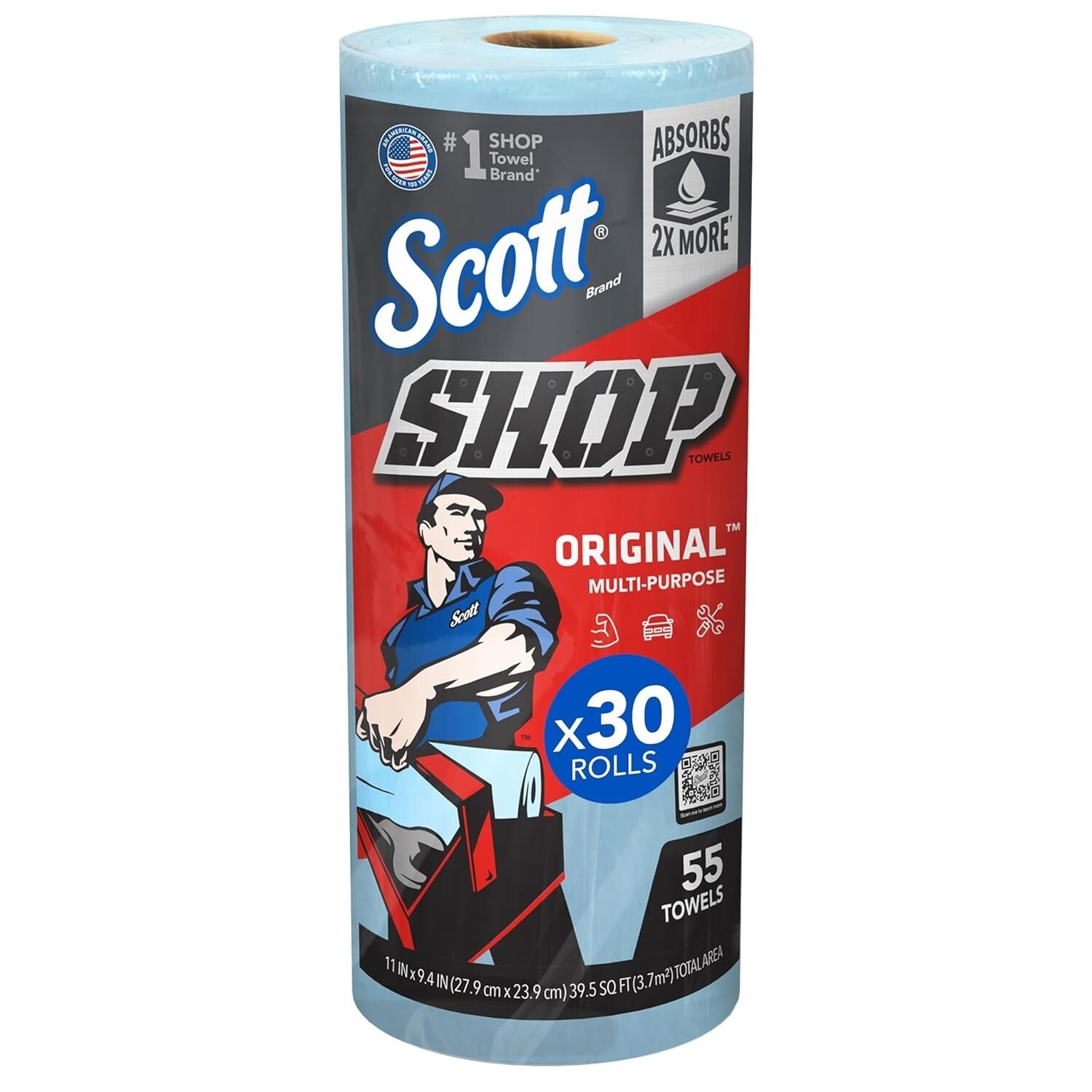 High Absorbency Scott Blue Shop Towels: 30 Rolls of 9.4" x 11" Perforated Sheets