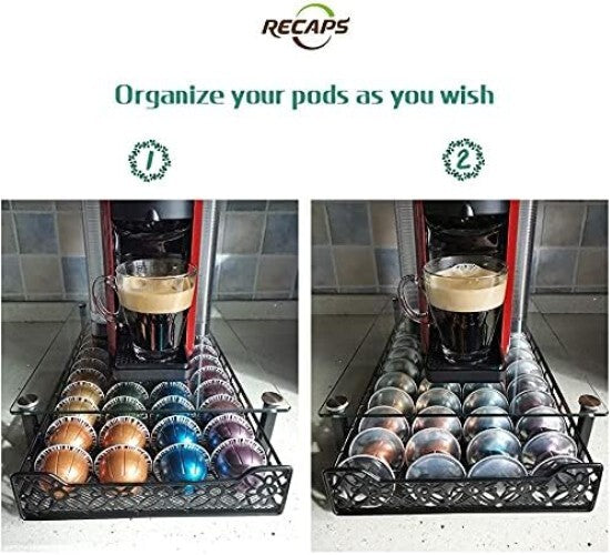 Stylish Coffee Pod Storage Drawer - Compatible with Nespresso Vertuo, 40 Pods