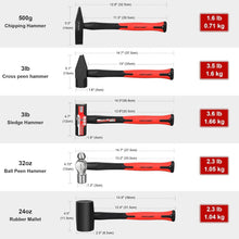 Load image into Gallery viewer, Heavy-Duty 5-Piece Hammer Set with Ergonomic Fiberglass Handles for Comfort