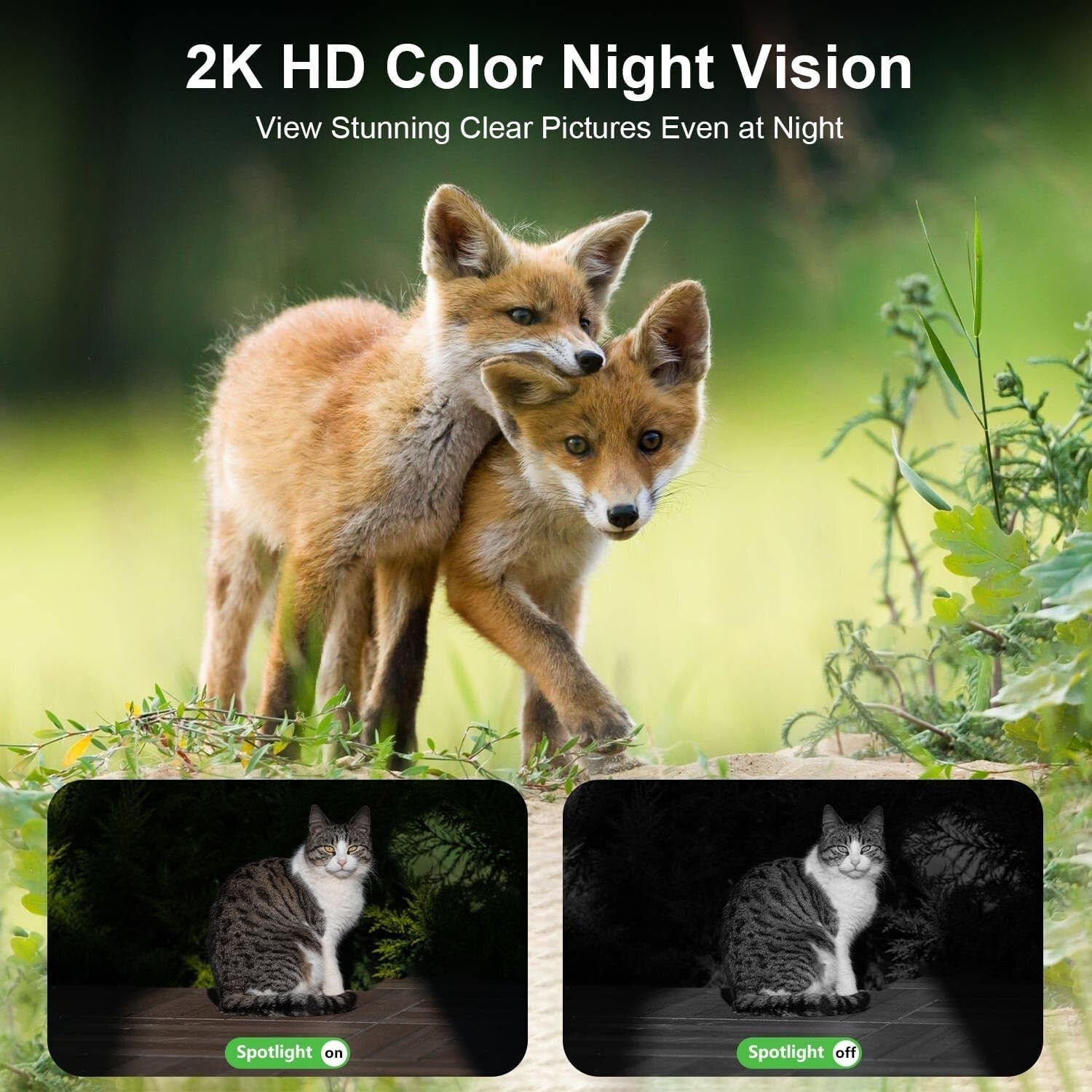 Wireless 2K HD Solar Security Camera with Remote Control & Night Vision - 2 Pack