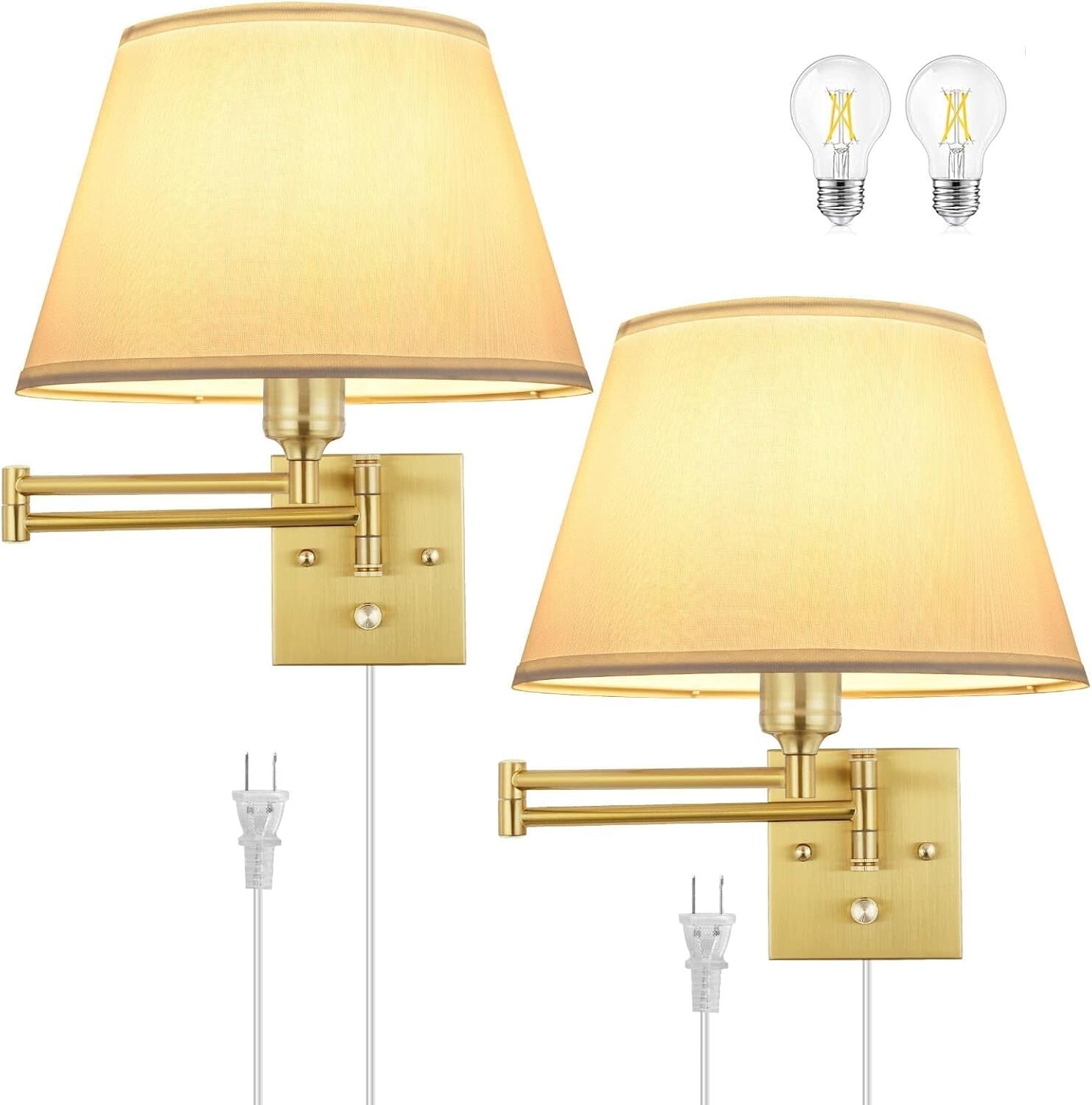 Adjustable Swing Arm Dimmable Wall Sconces - Elegant Design with Fabric Shade