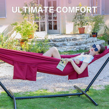 Load image into Gallery viewer, Portable Two-Person Hammock with Steel Stand - 450lb Capacity &amp; Cherry Color