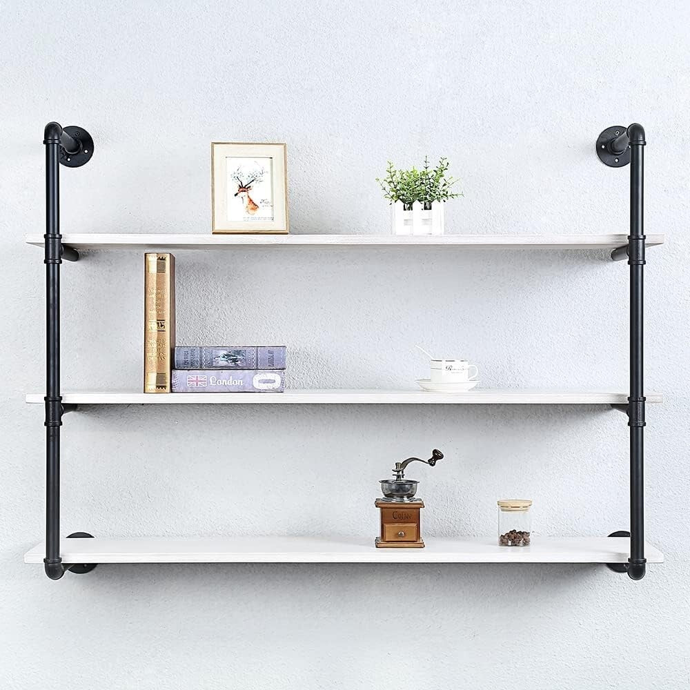 Stylish 48" Wall-Mounted Industrial Shelf - Distressed Metal & Pine Wood Design