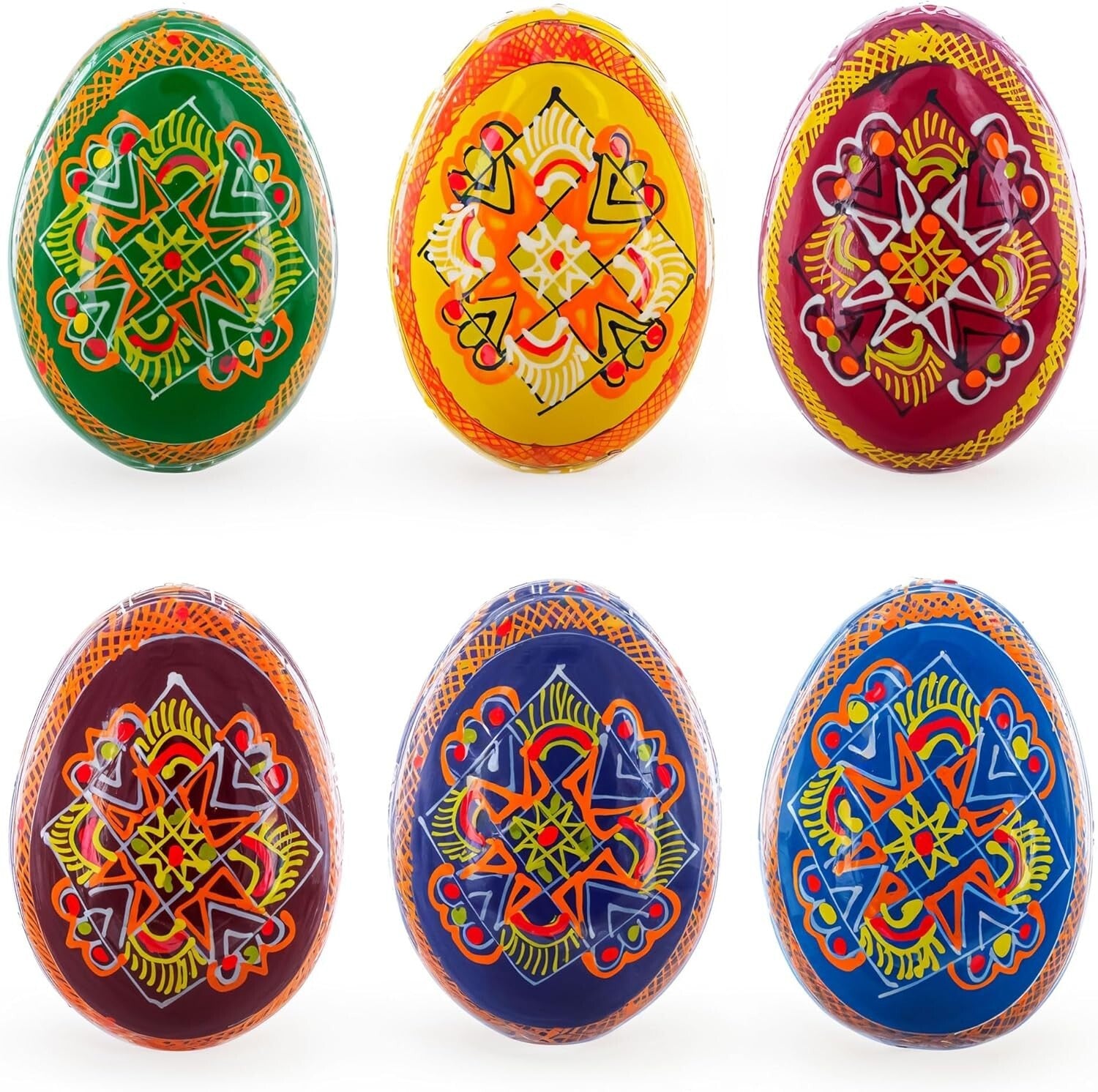 Collectible Ukrainian Wooden Easter Eggs – Six Vibrant 2.5" Folk Art Pieces