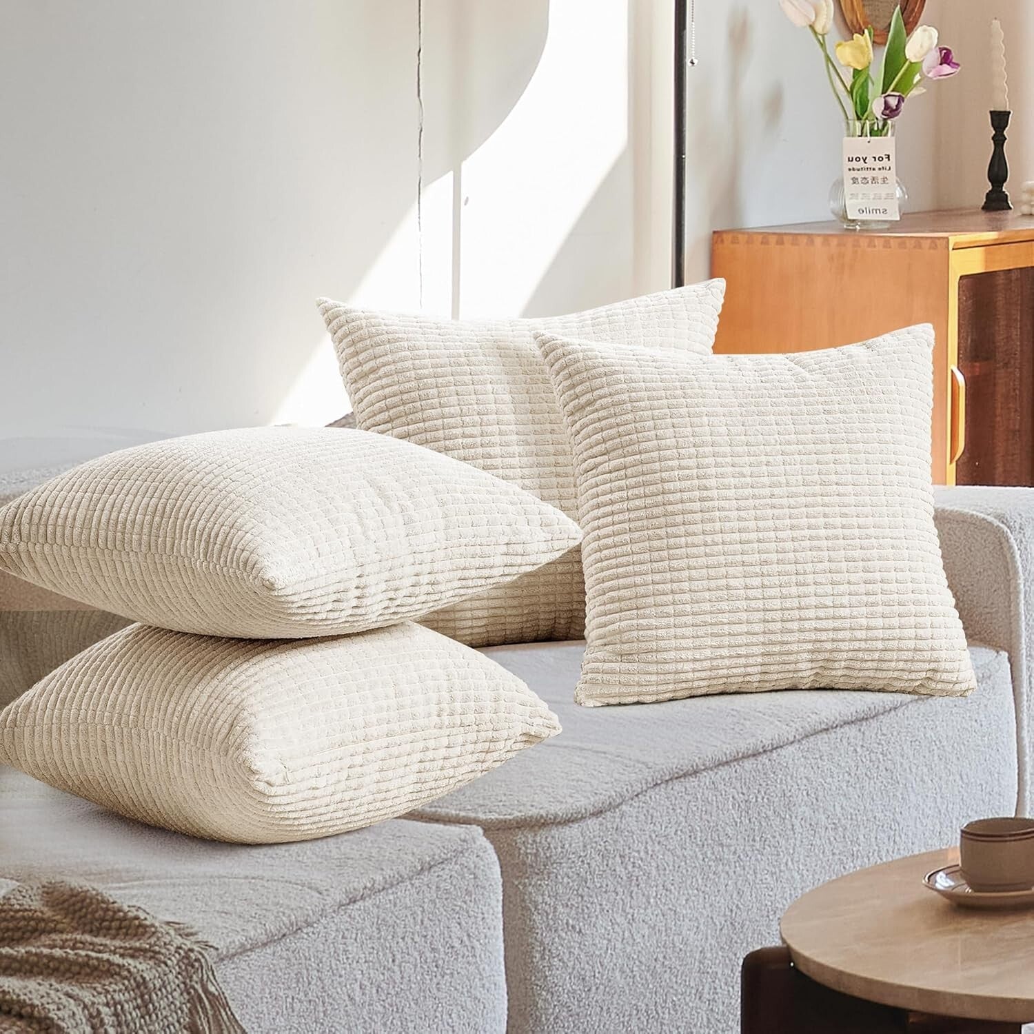 Soft & Durable 20x20 Inch Pillow Covers - Elegant Striped Corduroy for Home