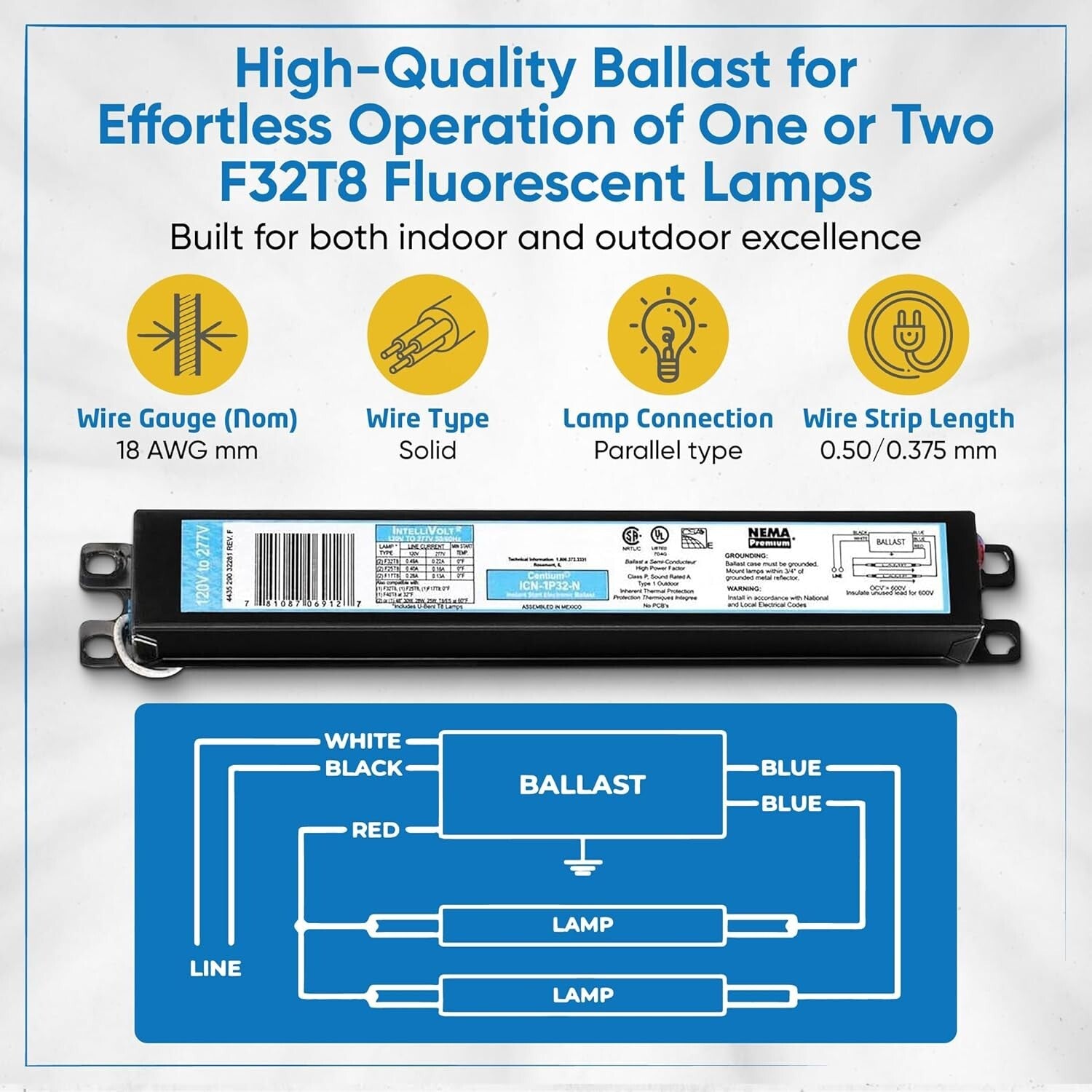 10-Pack Instant Start Electronic Fluorescent Ballast for F32T8 with Auto Restart