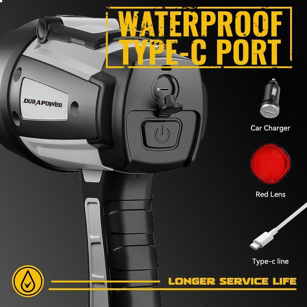 Portable Waterproof 10000 Lumen Spotlight with Built-in Stand for Camping