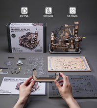 Load image into Gallery viewer, Motorized Marble Spaceport 3D Wooden Puzzle Kit - Unique STEM Gift for Adults
