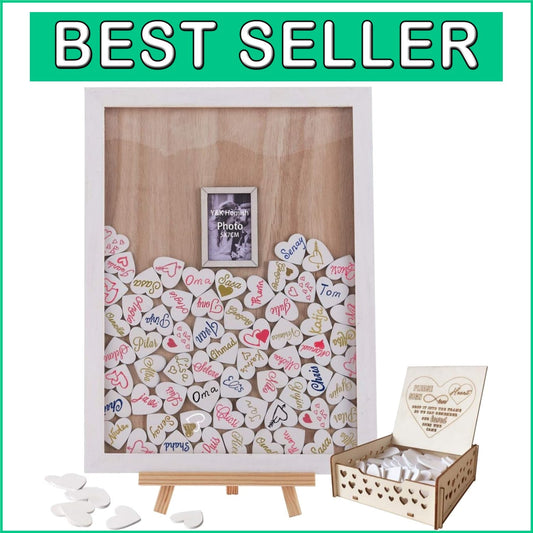 Art Deco Wedding Guest Book Frame with Natural Finish and Signing Hearts