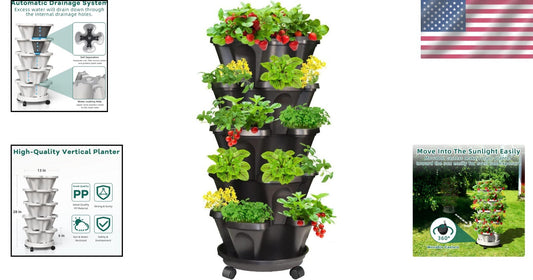 5-Tier Stackable Vertical Planter with Wheels - Indoor & Outdoor Garden Solution