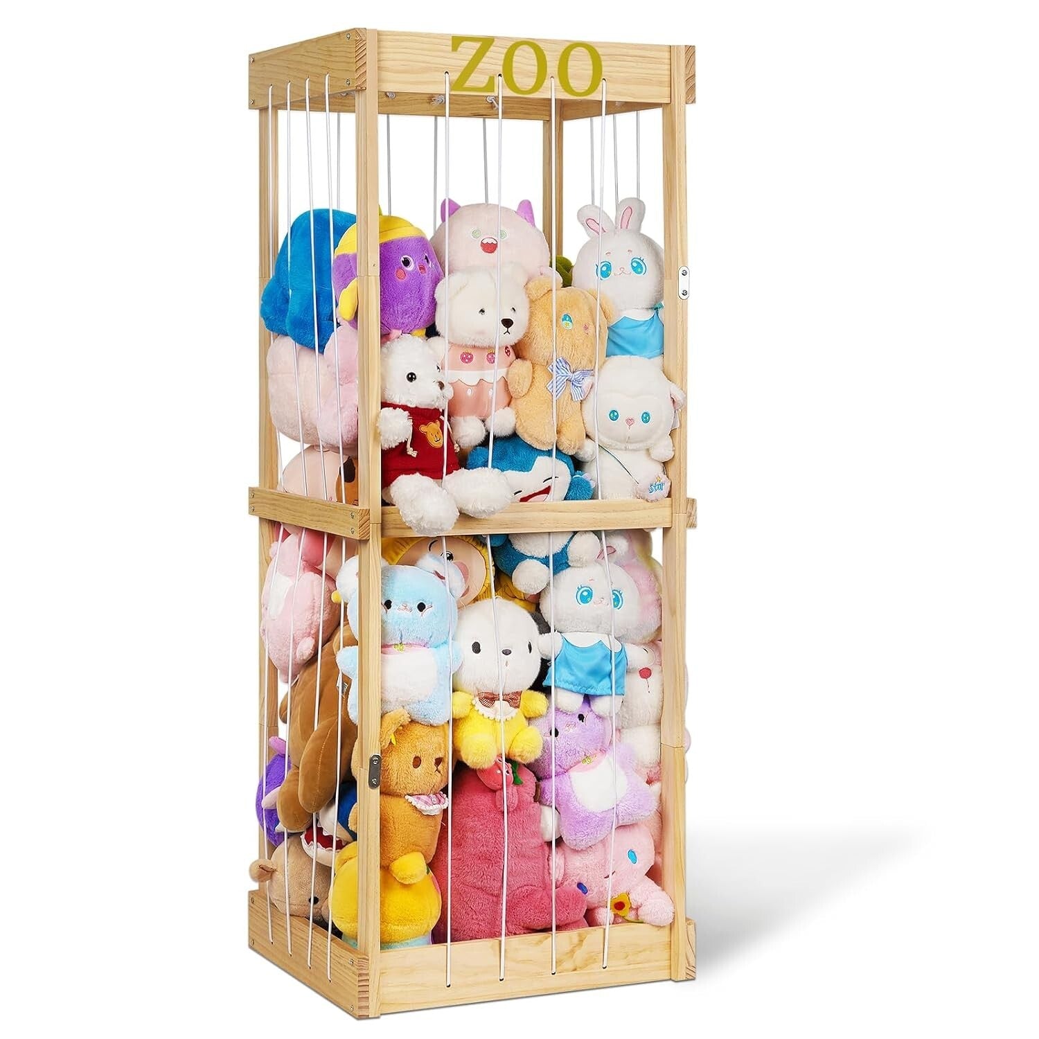 Portable Wooden Stuffed Animal Cage with Accessory Band - Playroom Essential