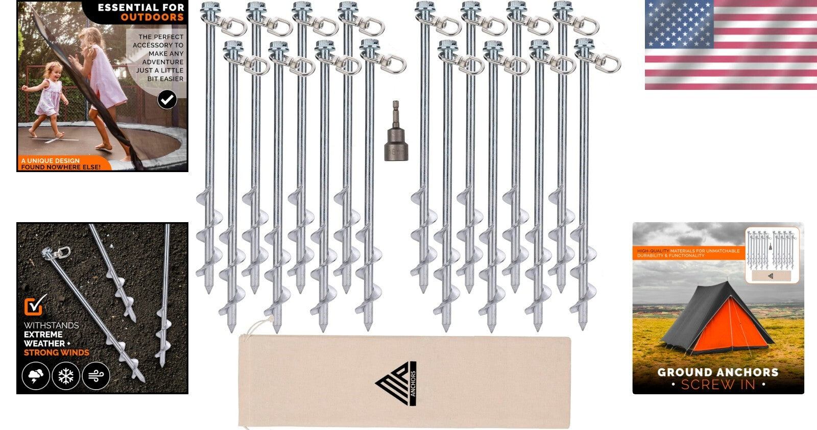 Durable Alloy Steel Ground Stakes – 16-Pack Heavy Duty Anchors for All Weather