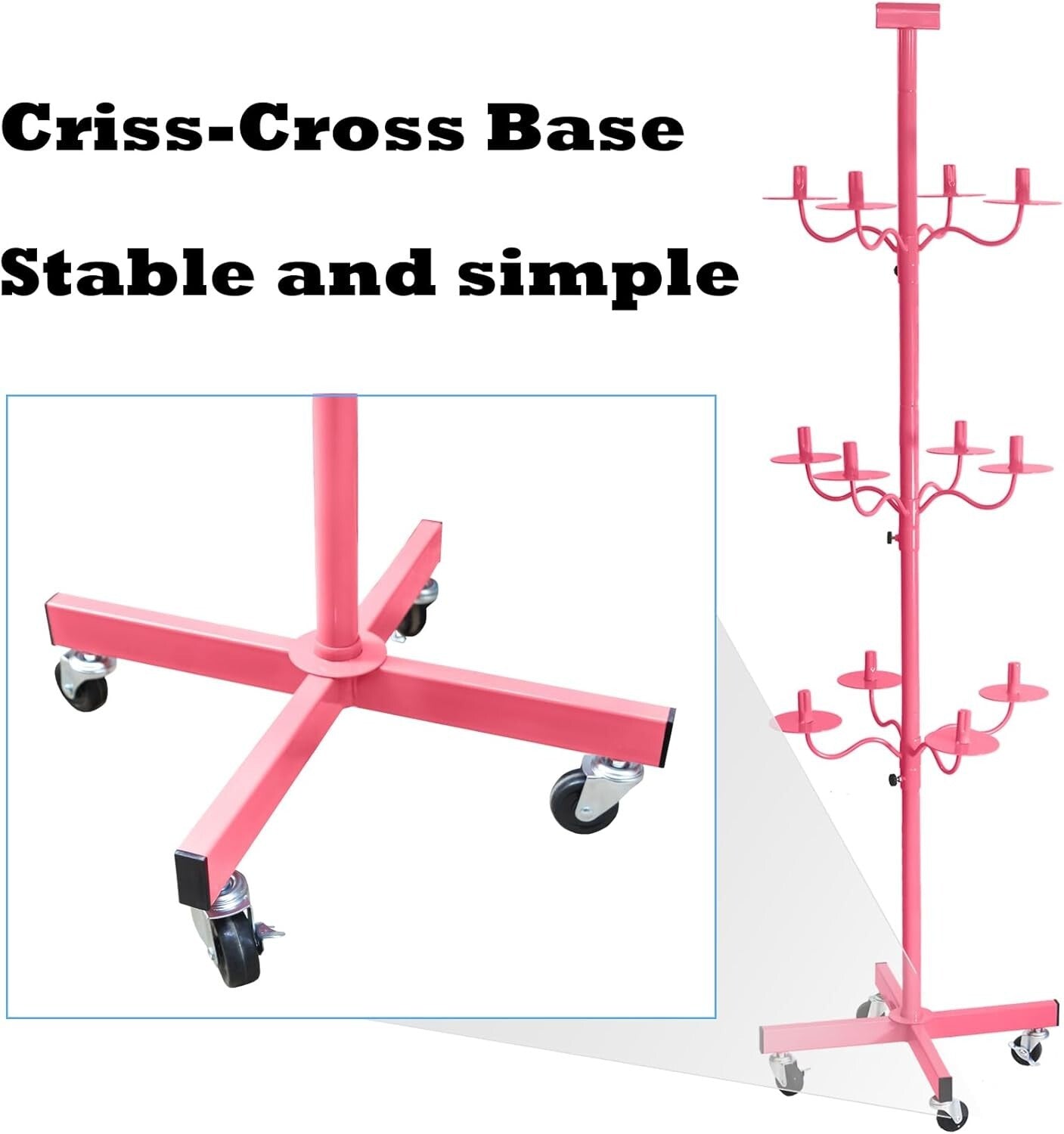 Carbon Steel Multi-Wig Holder - 12-Head Pink Styling Stand with Reinforced Base