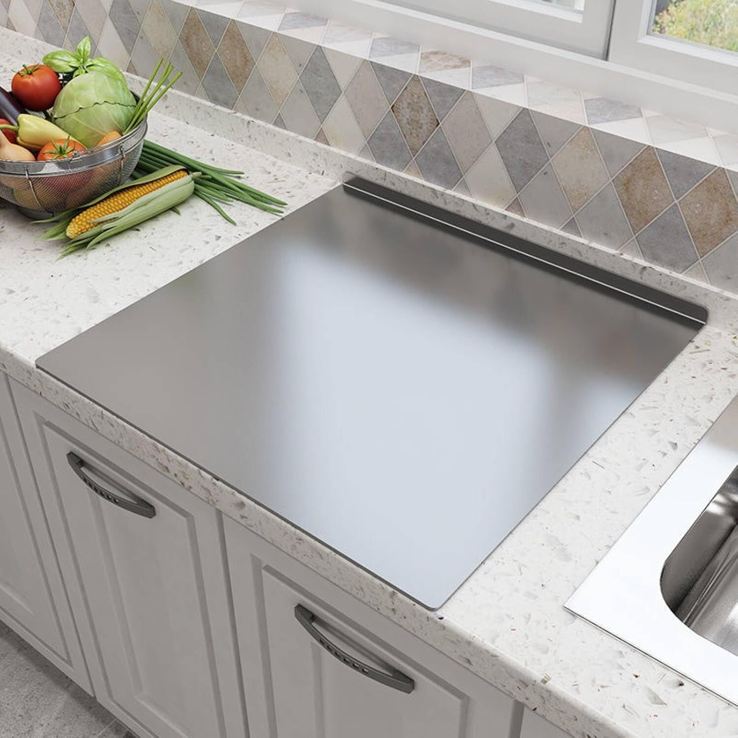 Durable Large Stainless Steel Cutting Board with Non-Slip Pads - 19.7 x 15.7 in