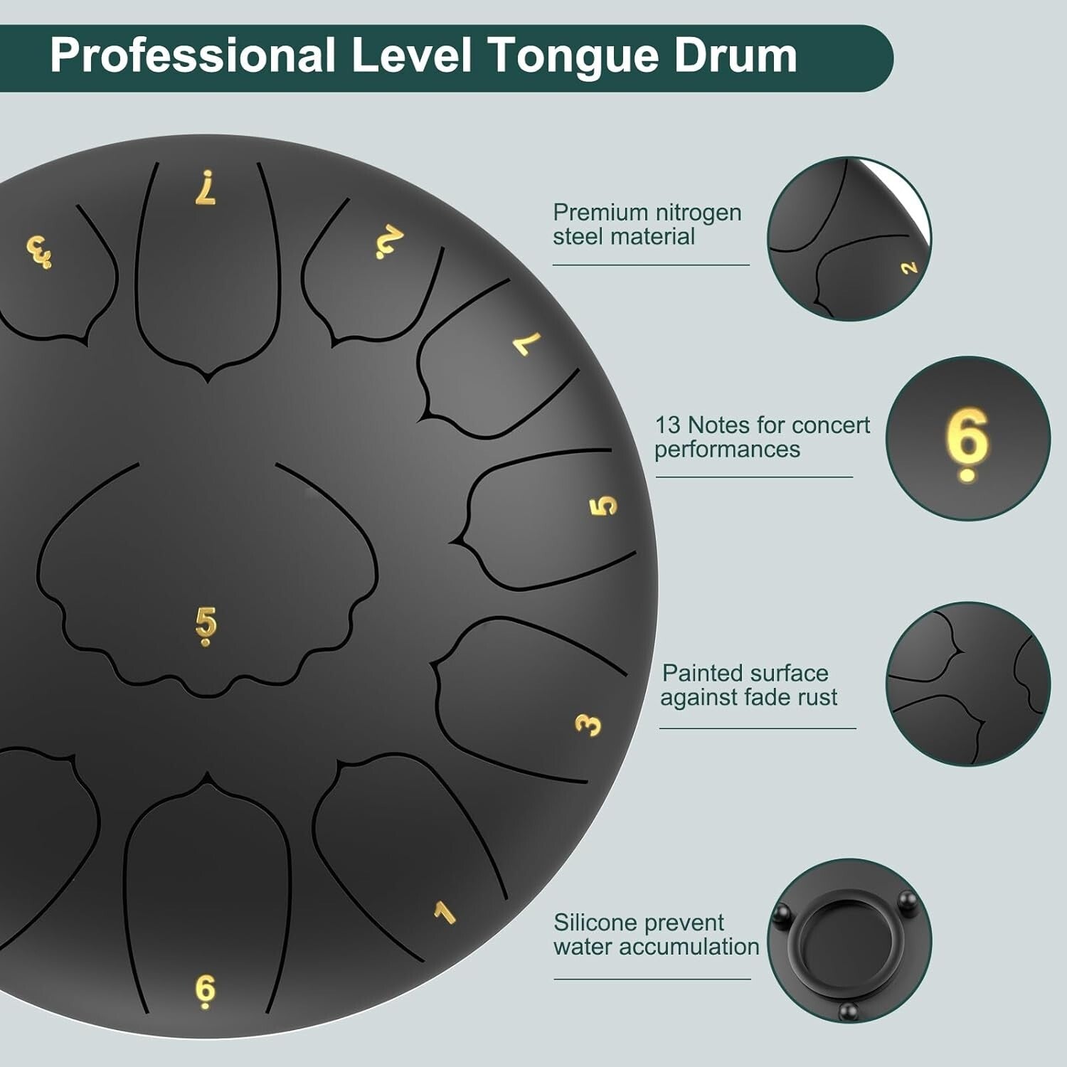 13 Note Steel Drum 12" - Musical Experience for All Ages with Mallets Included