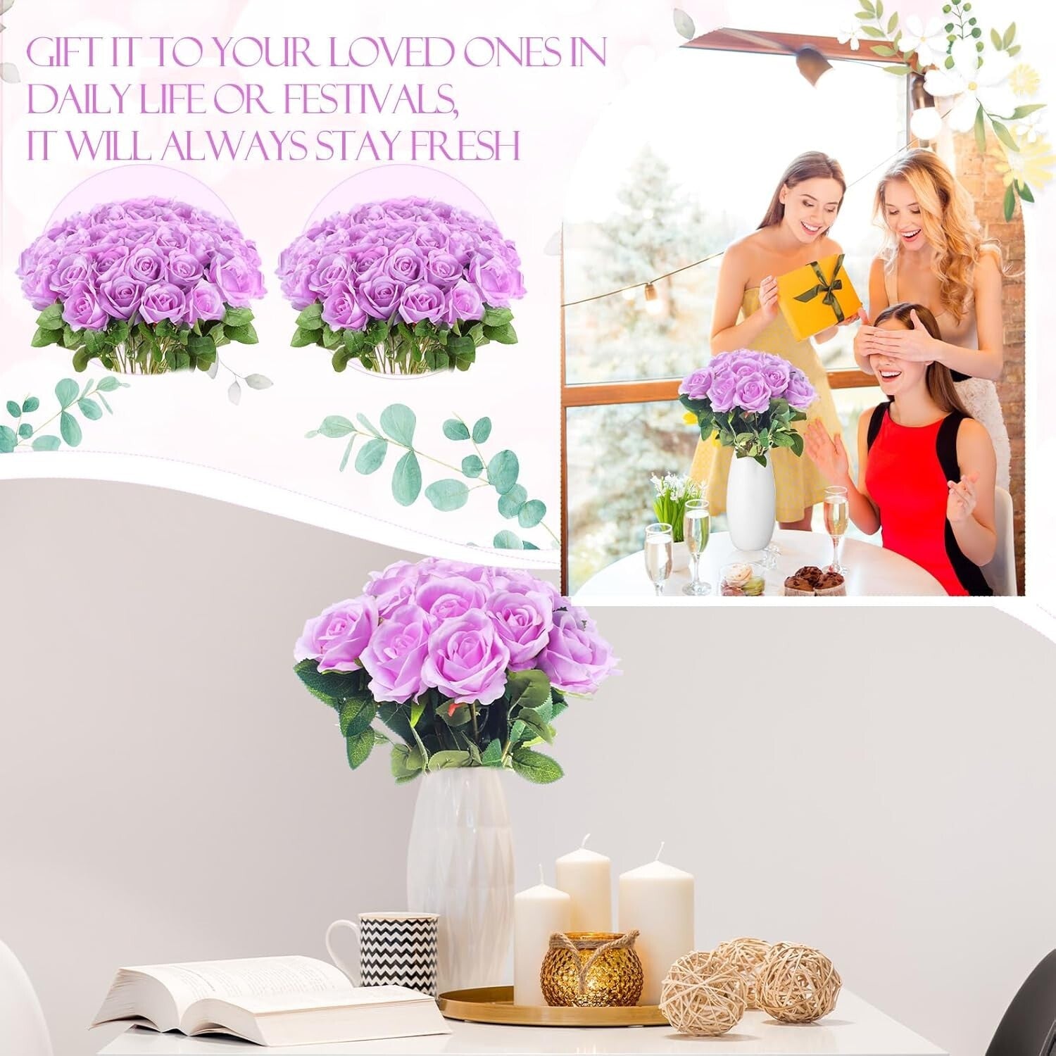 Versatile 50 Pcs Artificial Rose Flowers - Perfect for Weddings & Home Decor