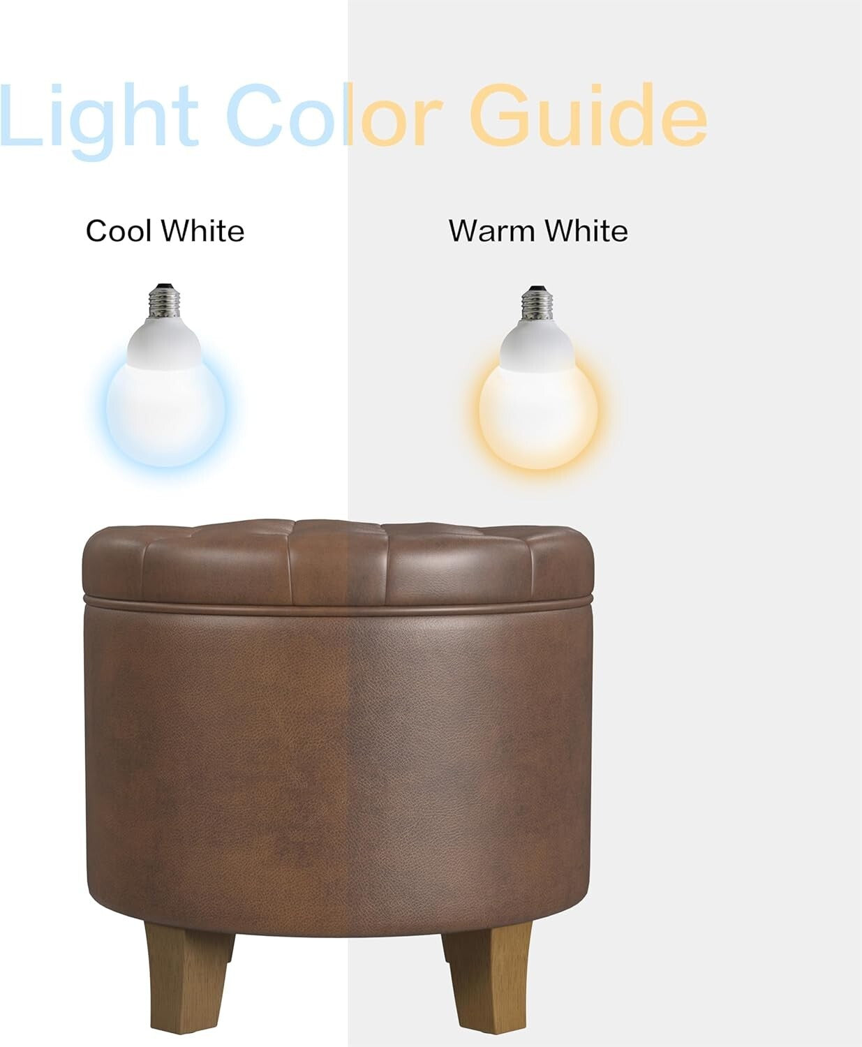 Elegant 19" Round Faux Leather Ottoman with Storage - Perfect for Living Rooms