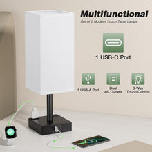 Load image into Gallery viewer, Compact Touch Nightstand Lamps Set with USB-C Ports &amp; AC Outlets - Modern Decor