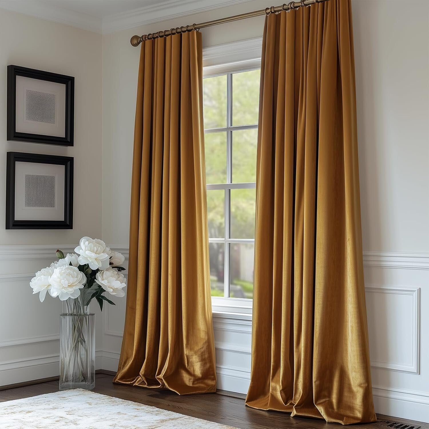Luxury Gold Velvet Thermal Curtains, Soundproof Room Darkening Panels - 52x90 in