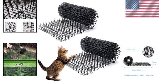 2-Piece 6.5ft Humane Cat Mat - Effective Spike Deterrent for Gardens & Surfaces