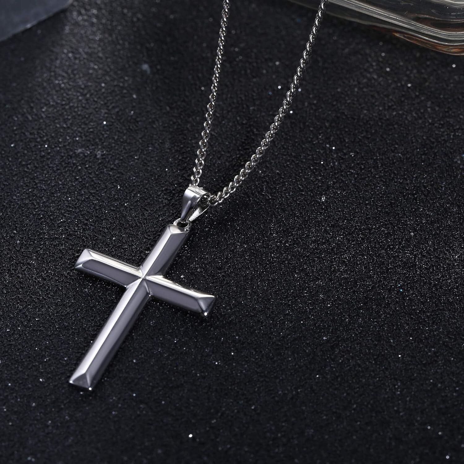 Durable 2mm Silver Cuban Link Cross Pendant Necklace for Men & Women, 16-24 Inch