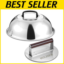Load image into Gallery viewer, BBQ Essential: Heavy-Duty Stainless Steel Burger Press &amp; Melting Dome 12-Inch