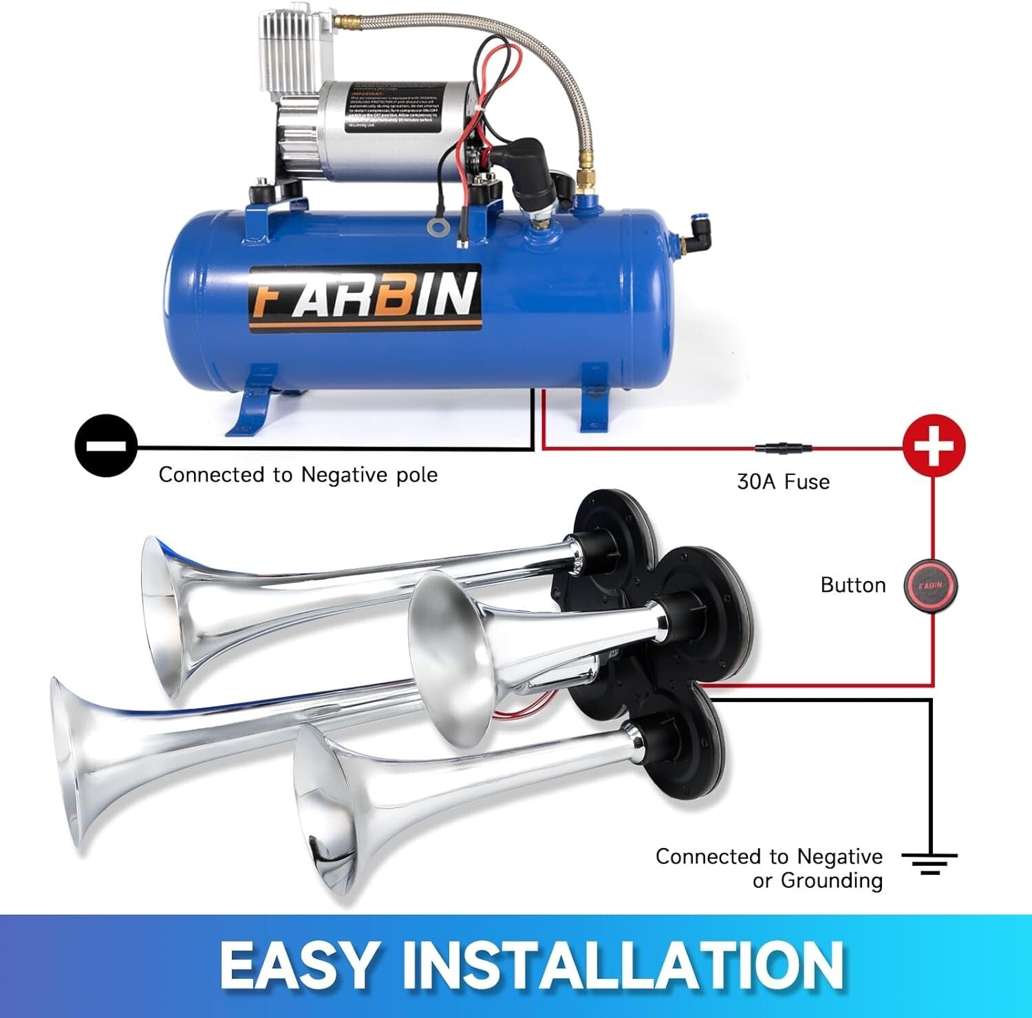 Universal 178DB Air Horn Kit for Trucks, Cars, Boats - Complete with Compressor