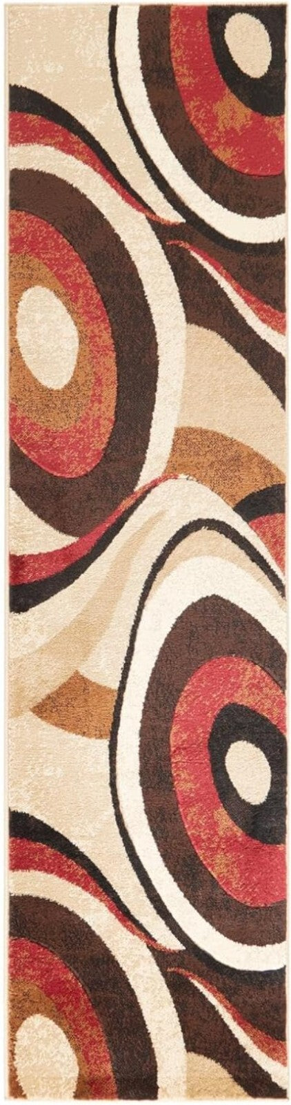 Elegant Abstract Runner Rug 26"x6" in Bold Red & Brown - Stain Resistant