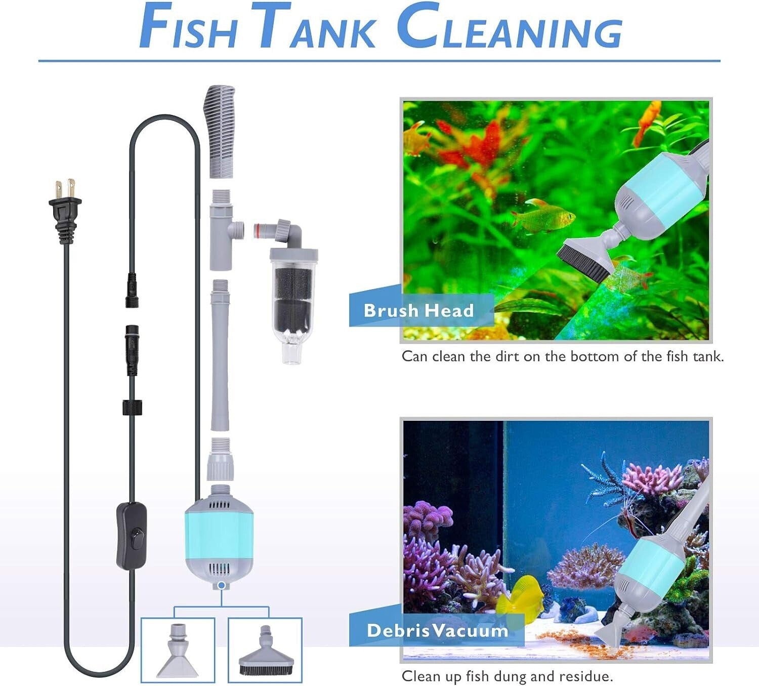 Automatic Fish Tank Cleaner with Adjustable Length - 5 in 1 Vacuum System