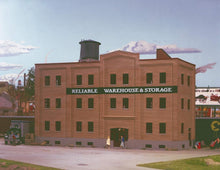 Load image into Gallery viewer, Hobby-Grade Warehouse with Rooftop Water Tank - Fits Between Train Tracks