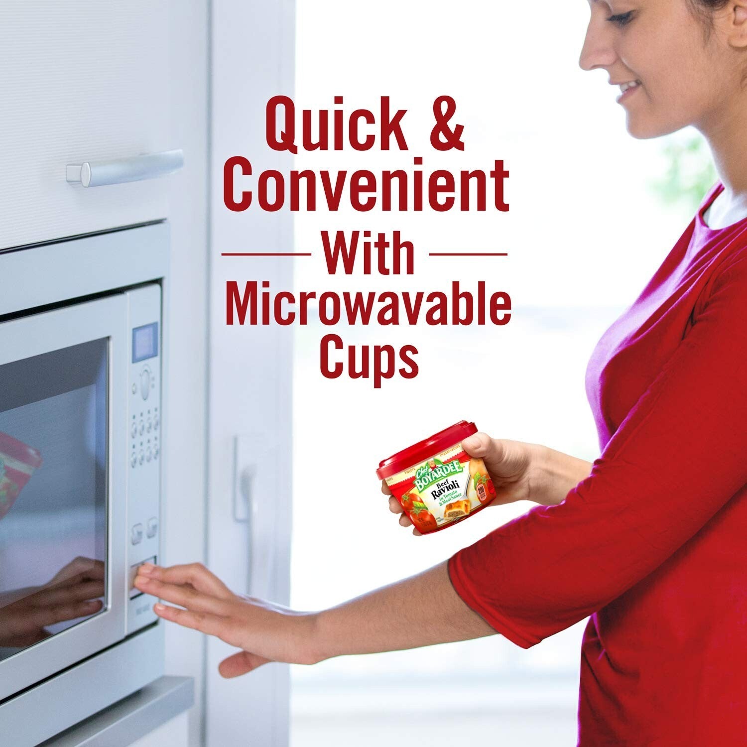 Delicious Beef Ravioli in Pasta Sauce - 7.5 oz Microwave Bowls, 12 Count Pack