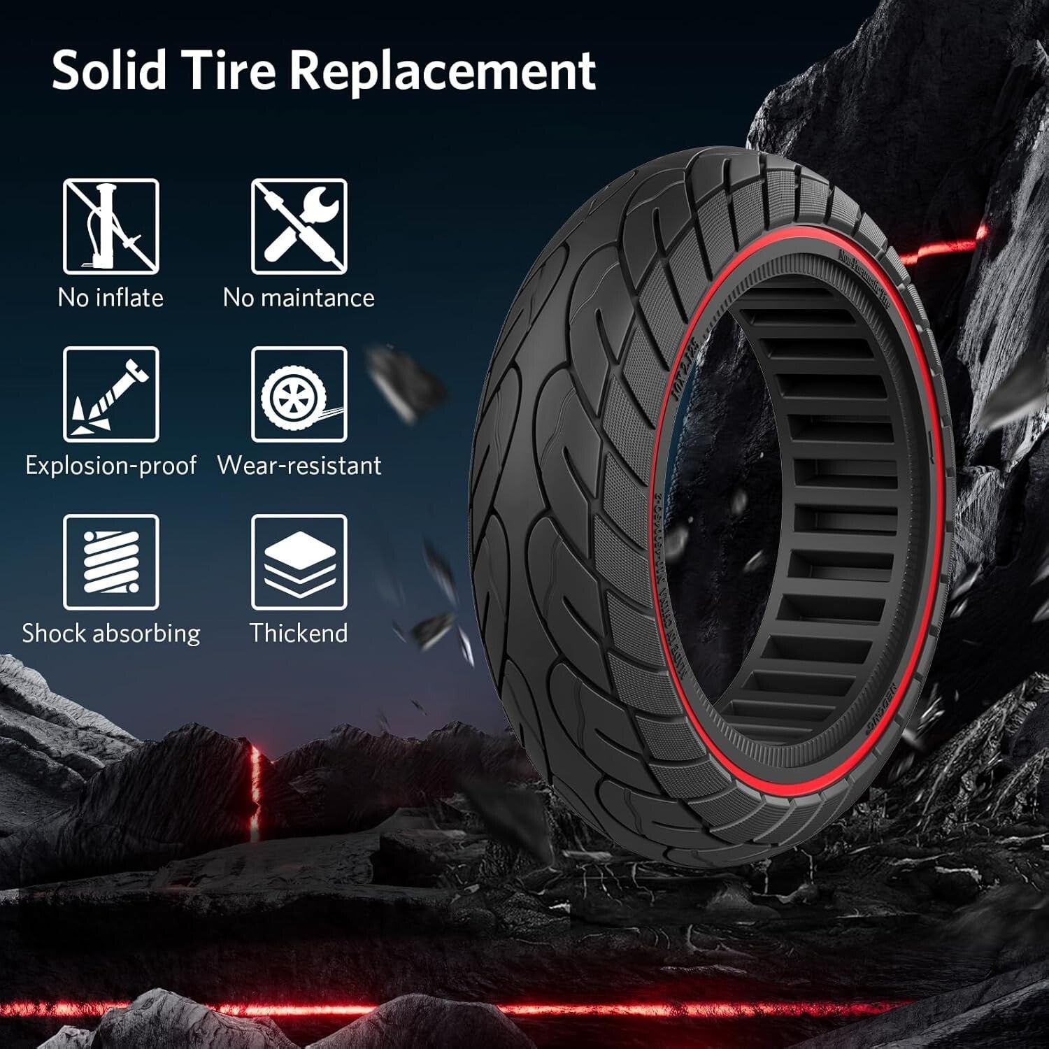 Durable 10x2.125 Solid Rubber Tire - Anti-Puncture for Electric Scooters (2pcs)