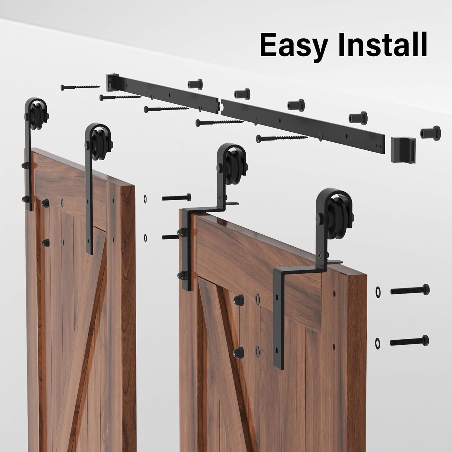 6FT Heavy-Duty Sliding Barn Door Hardware Kit for Double Doors – J Shape Hanger