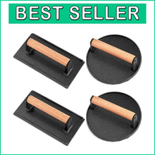 Load image into Gallery viewer, Professional Cast Iron Smash Burger Press Set with Heat-Resistant Wooden Handles