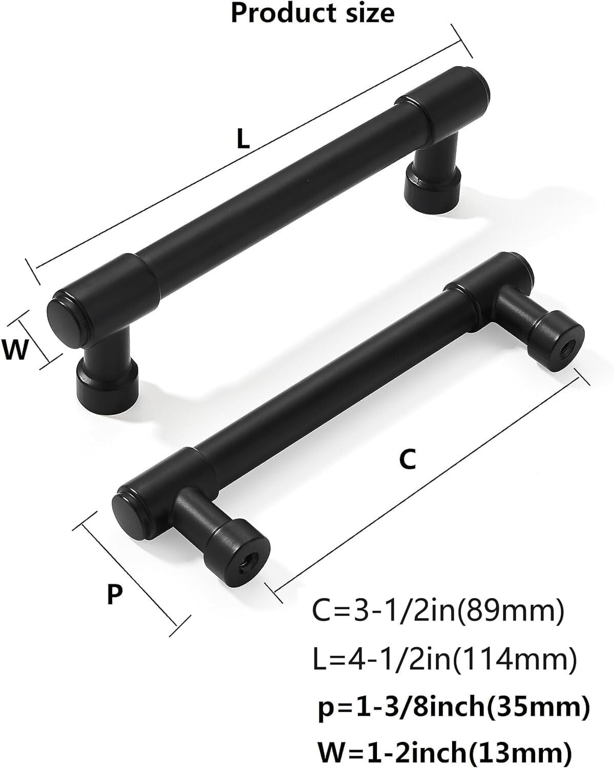 Stylish 10-Pack Matte Black Cabinet Handles - 3.5 Inch Center for Versatile Use