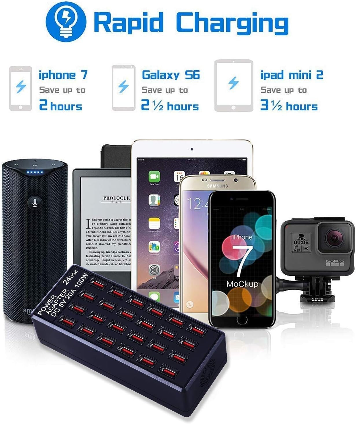 Portable 24-Port USB Fast Charging Station - Safe and Efficient for Travel