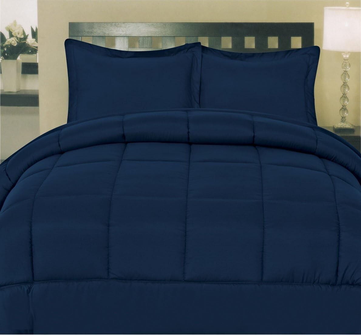 Elegant Down Alternative Comforter and Microfiber Sheet Set in Navy - Twin Size