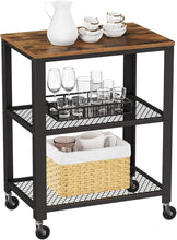 Load image into Gallery viewer, BRYCE 3-Tier Kitchen Utility Cart on Wheels - Rustic Brown and Black Elegance