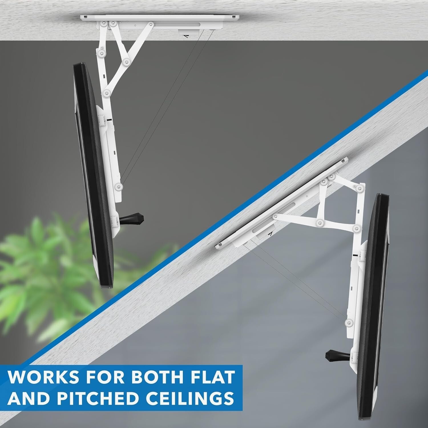 Premium White Electric Ceiling TV Mount - 75 Degree Tilt for 32-70 Inch TVs