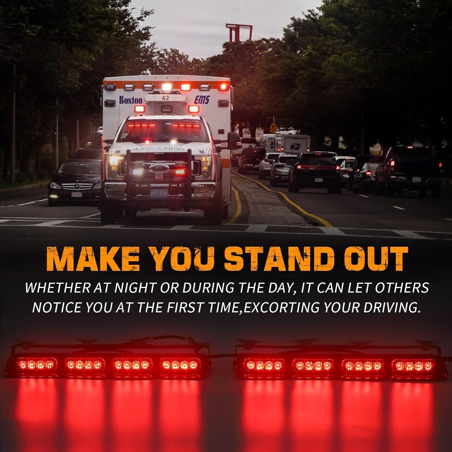 Bright 32-LED Emergency Strobe Lights for Windshield - 2x14 Inch Red Warning Kit