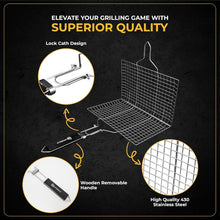 Load image into Gallery viewer, Rustproof Stainless Steel Fish Grilling Basket with Skewers &amp; Basting Brush Pack